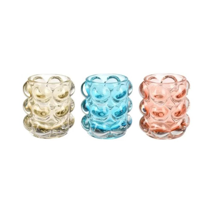 PORTA TEALIGHT IN VETRO 8X6CM 3 ASSORTITI